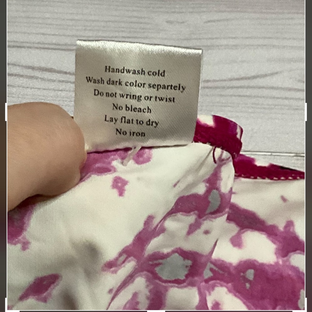 NEW WET SEAL Tie-Dye Bikini Set Pink White Ruffle Triangle Top Side Tie Bottom M - Picture 11 of 13